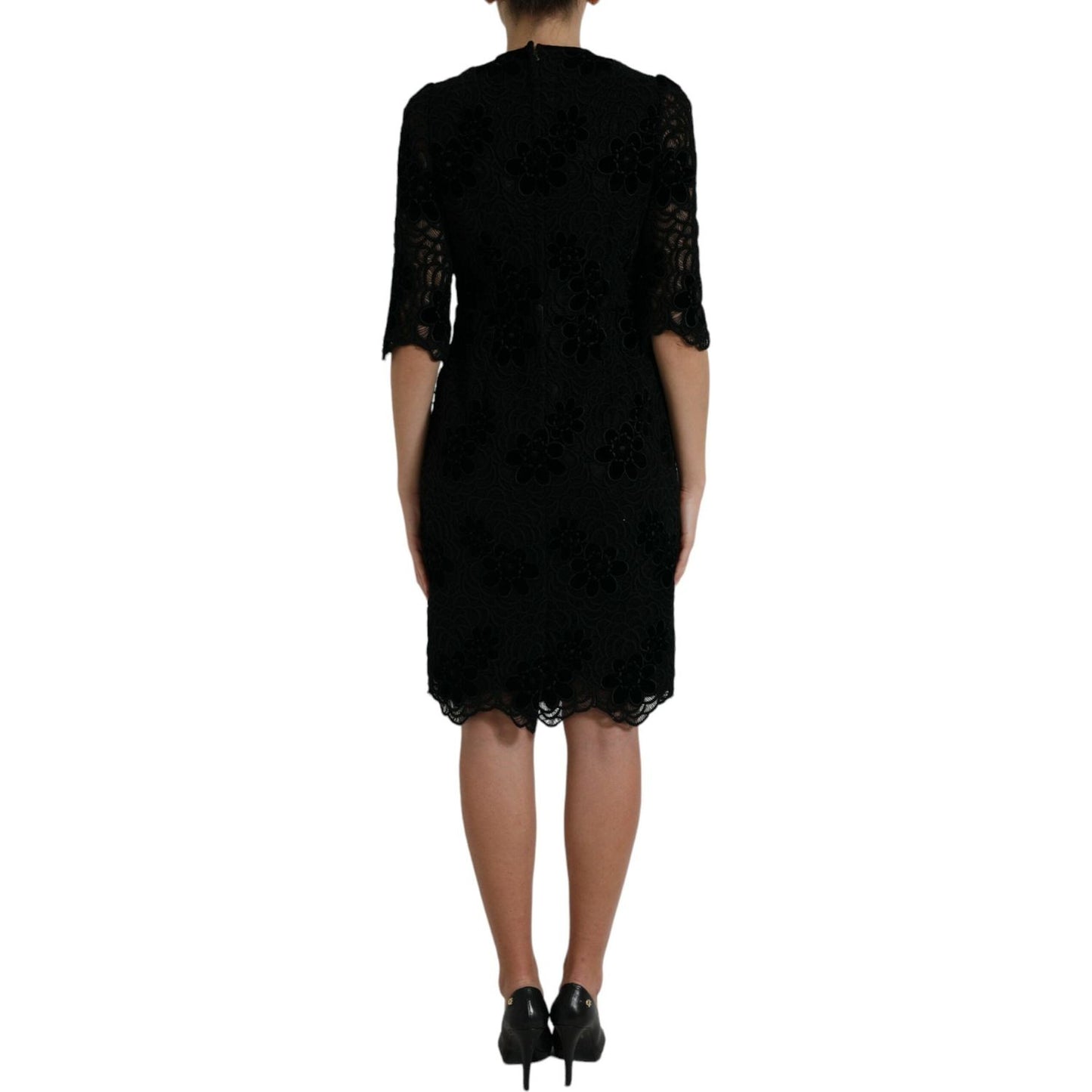 Dolce & Gabbana Black Floral Lace Cotton Bodycon Dress DR281038-40