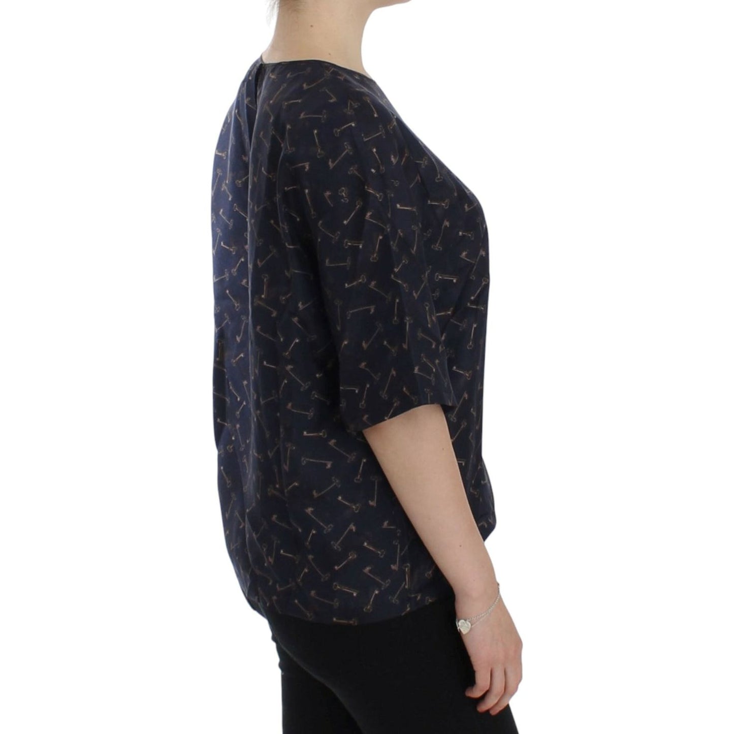 Dolce & Gabbana Blue gold key print silk blouse