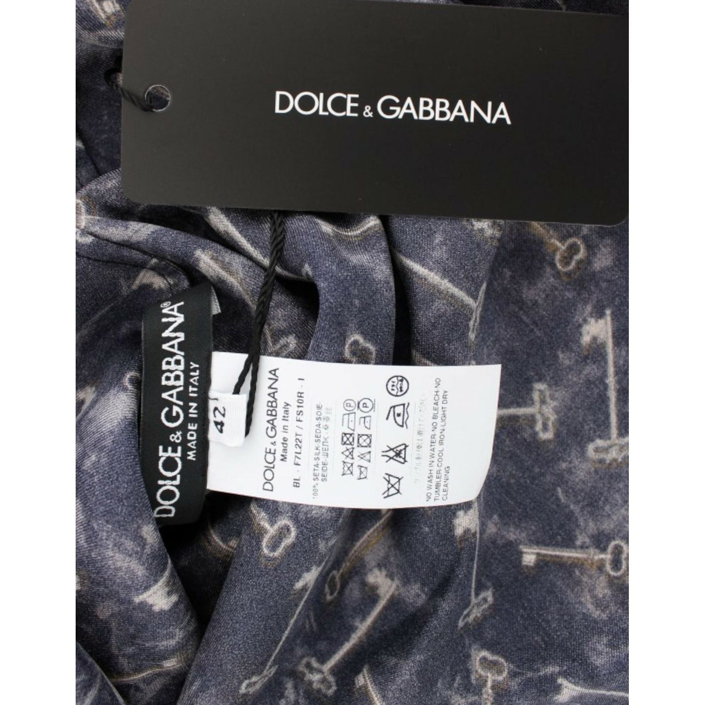 Dolce & Gabbana Blue gold key print silk blouse SIG13321-1