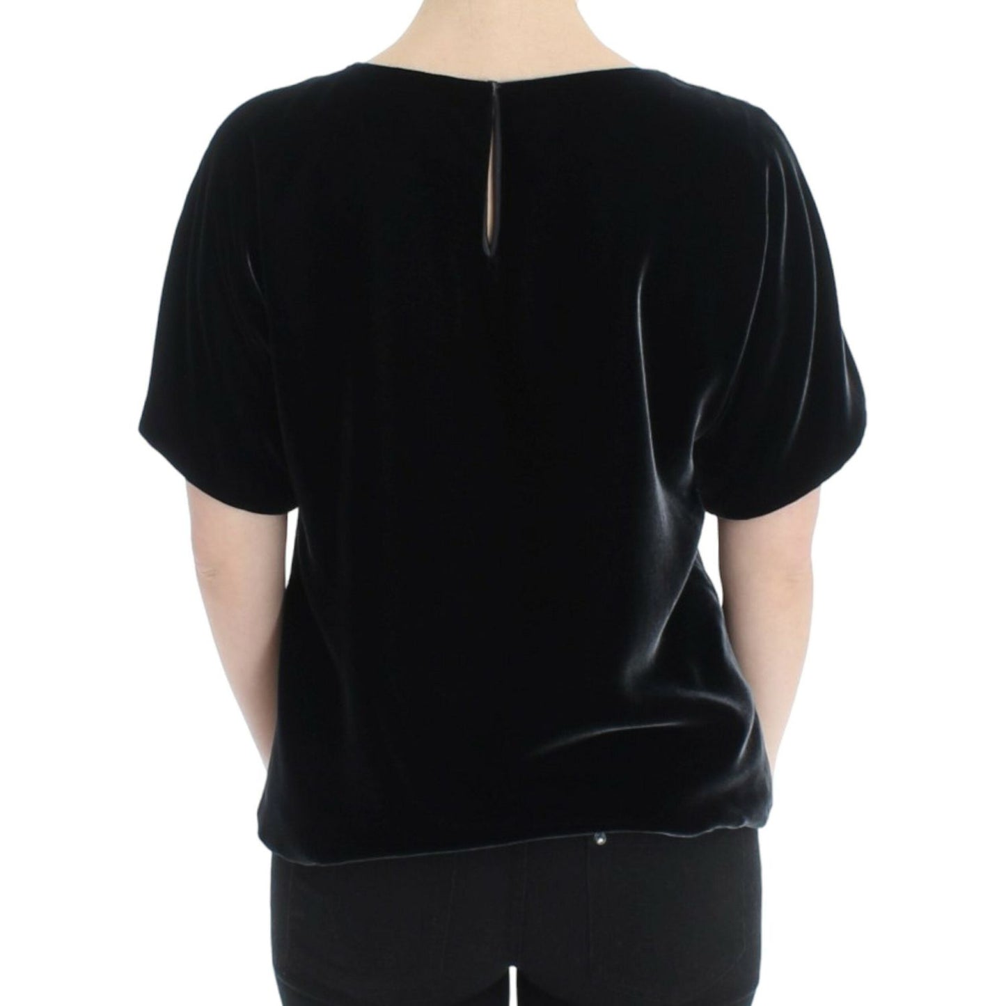 Dolce & Gabbana Black velvet shortsleeved blouse SIG13218-1