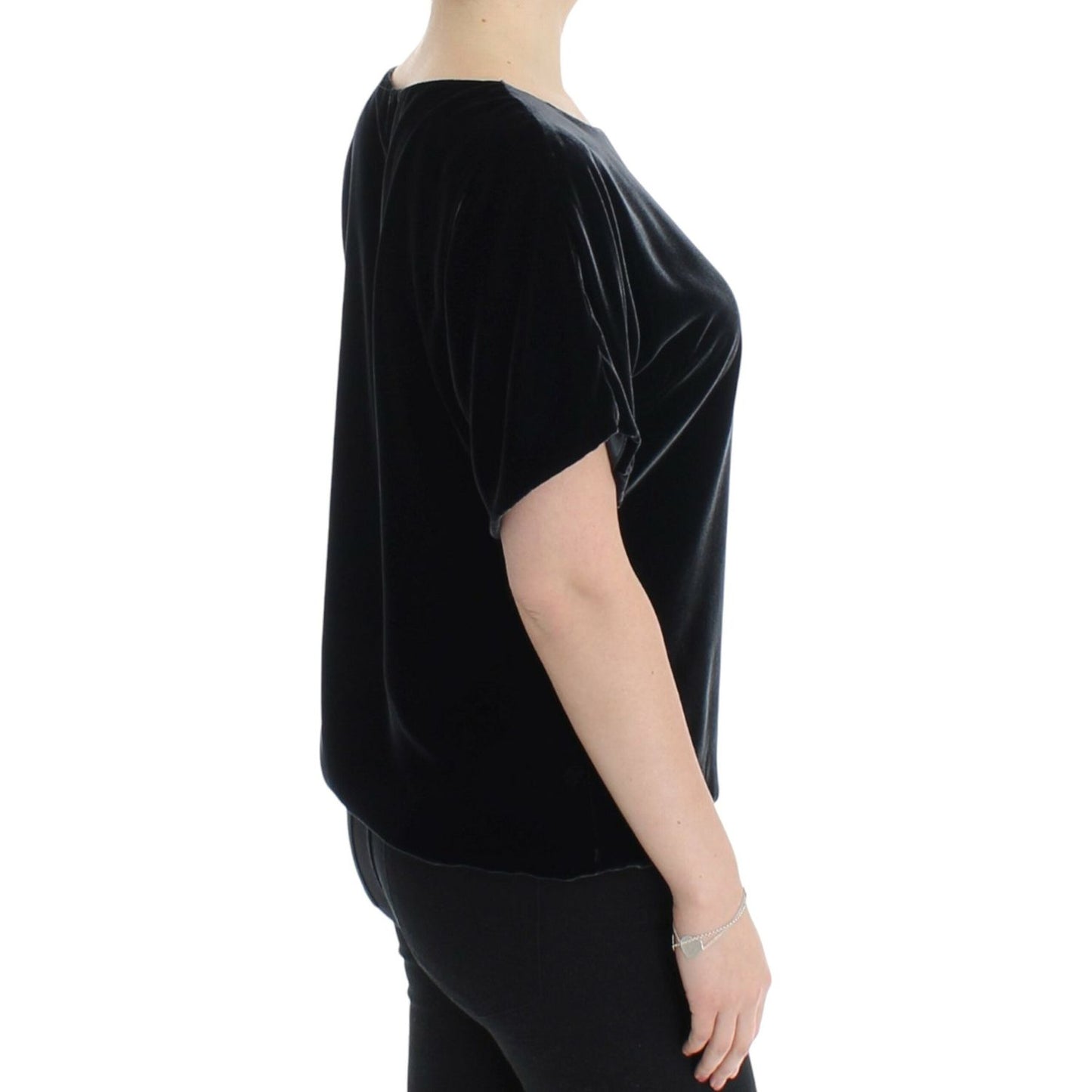 Dolce & Gabbana Black velvet shortsleeved blouse SIG13218-1