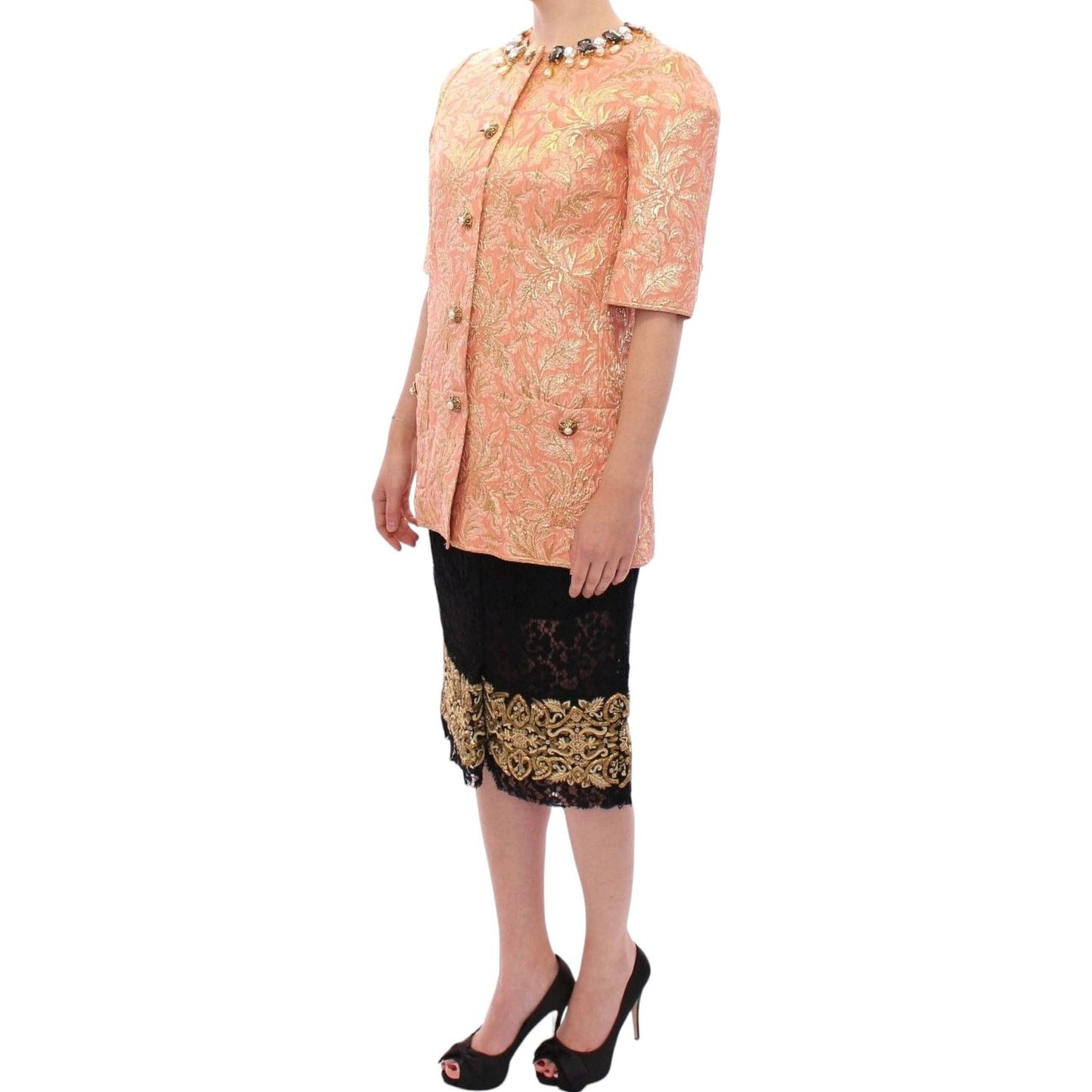 Dolce & Gabbana Pink Silk Brocade Crystal Jacket Coat GSS11674-1