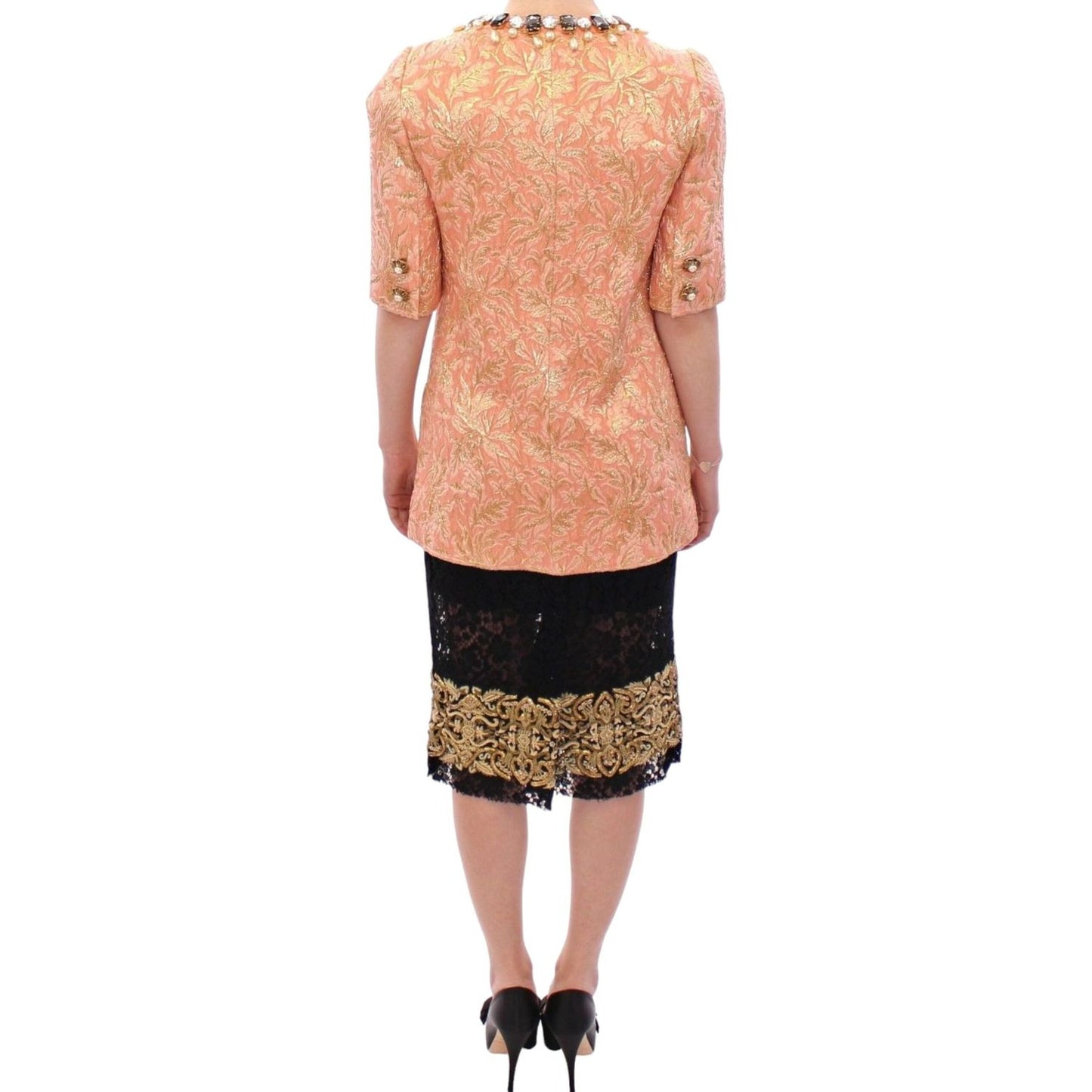 Dolce & Gabbana Pink Silk Brocade Crystal Jacket Coat GSS11674-1