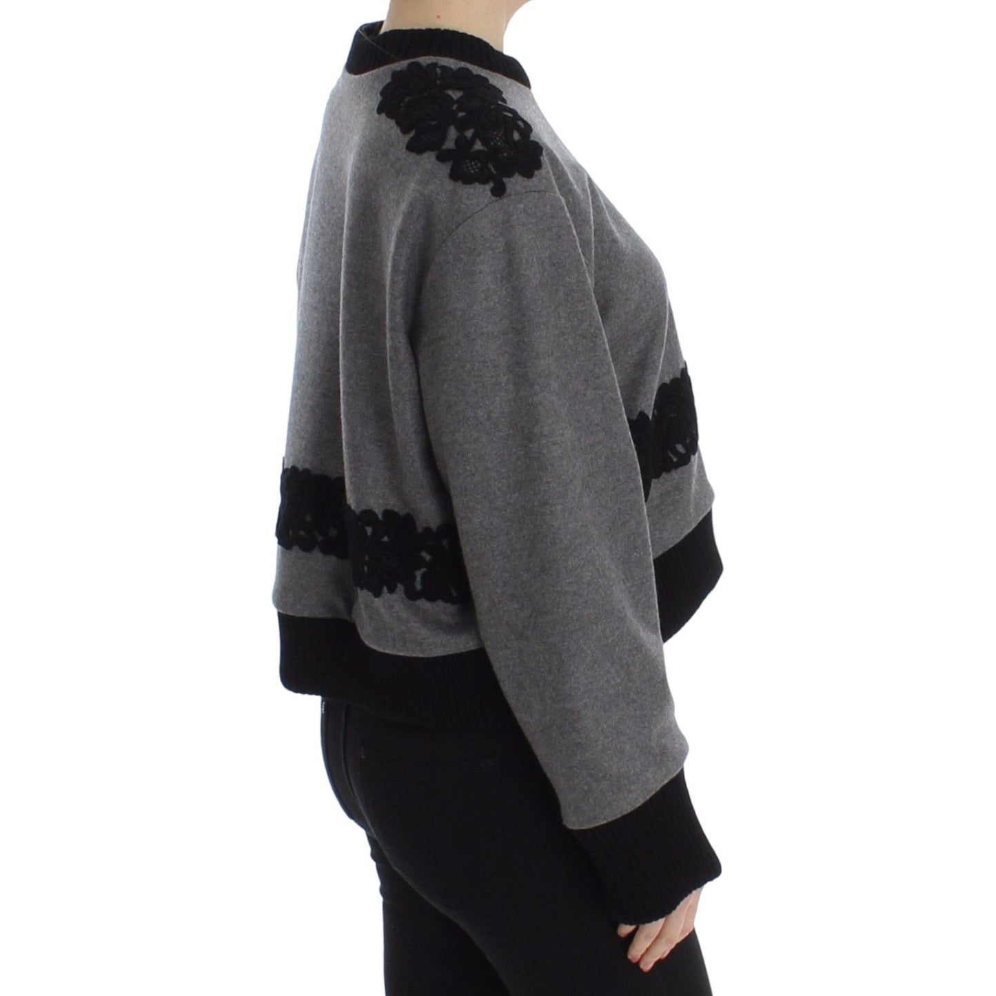 Dolce & Gabbana Gray Black Lace Wool Cashmere Sweater SIG13181-1