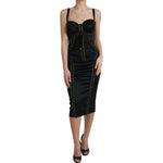 Dolce & Gabbana Black Bustier Corset Lace Bodycon Midi Dress DR281005-42