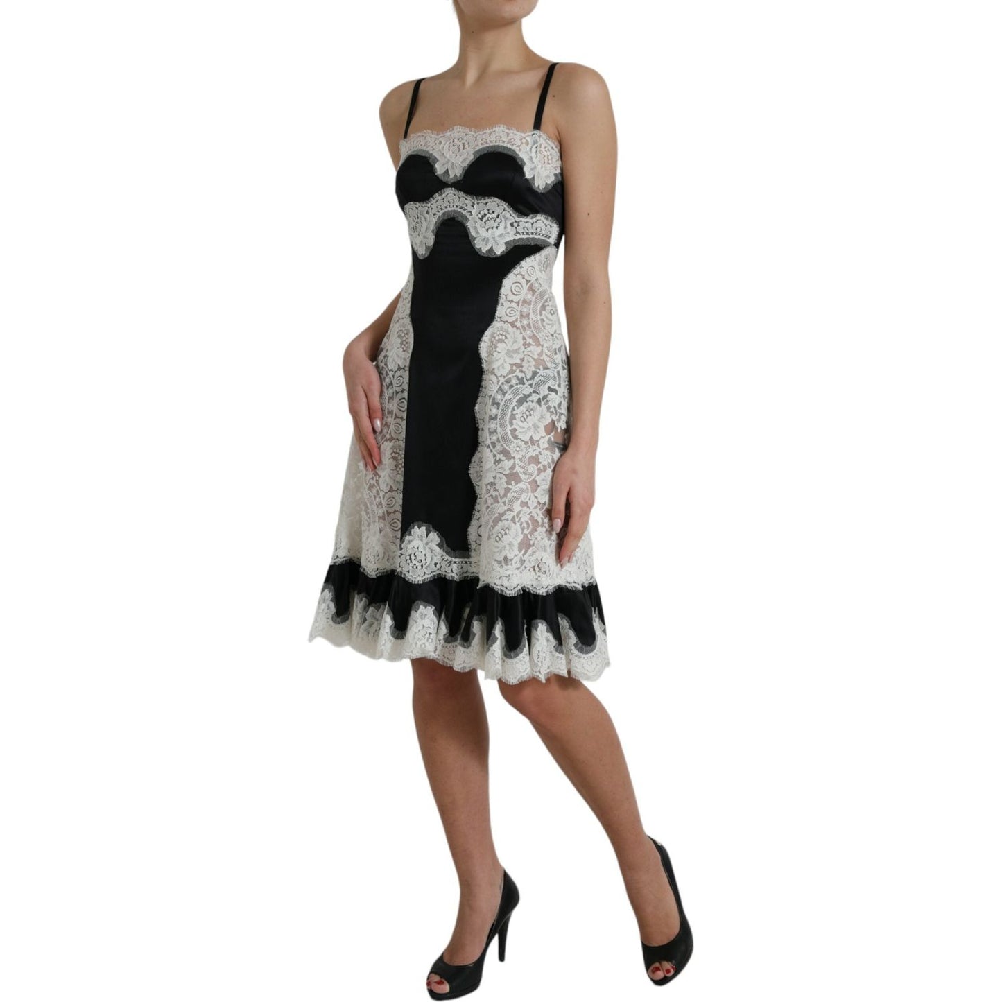 Dolce & Gabbana Black White Lace See Through A-Line Sleeveless Dress DR281046-40