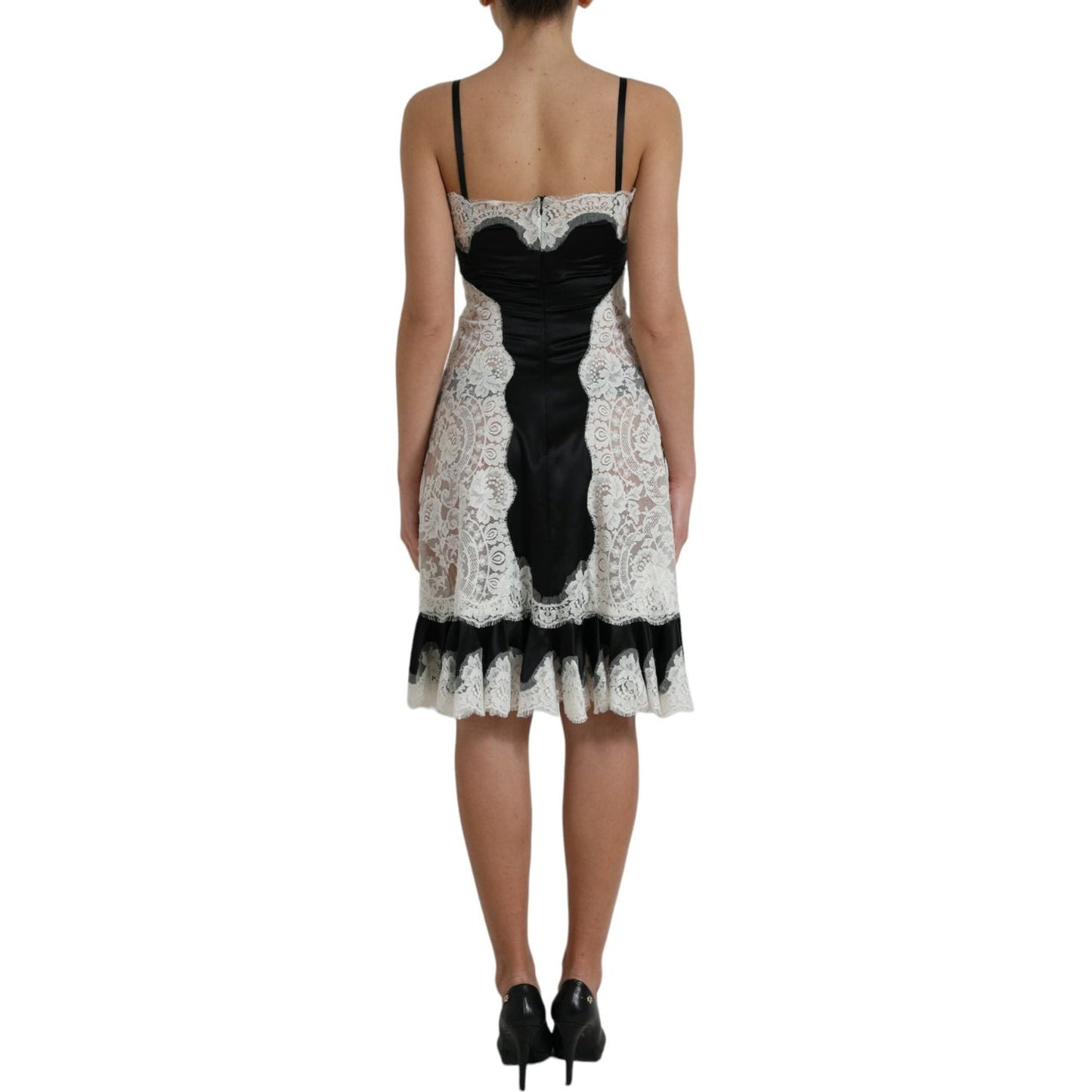 Dolce & Gabbana Black White Lace See Through A-Line Sleeveless Dress DR281046-40