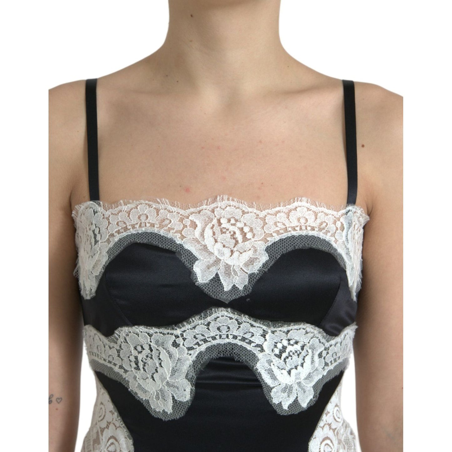 Dolce & Gabbana Black White Lace See Through A-Line Sleeveless Dress DR281046-40