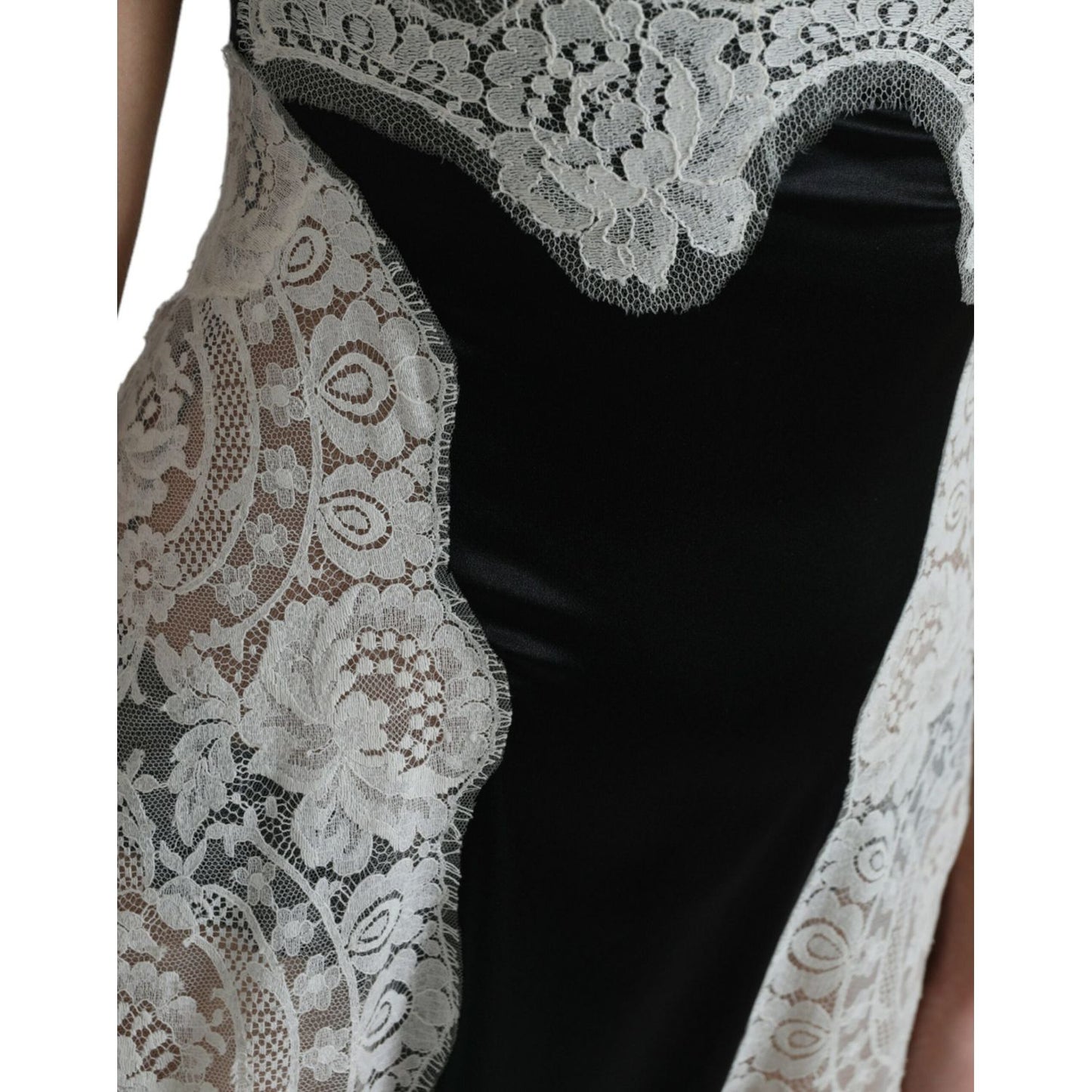 Dolce & Gabbana Black White Lace See Through A-Line Sleeveless Dress DR281046-40