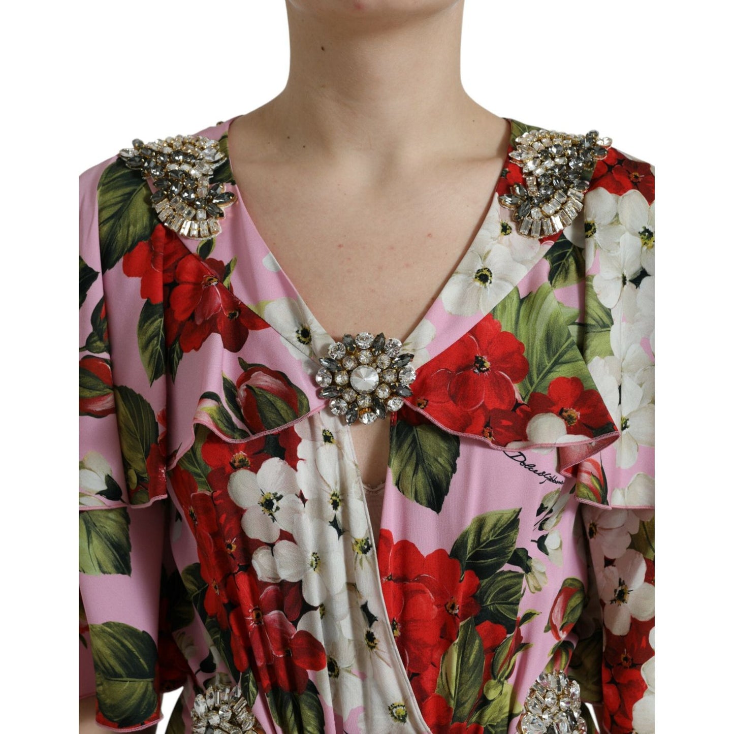 Dolce & Gabbana Multicolor Floral Crystal Embellished A-line Dress DR281066-42