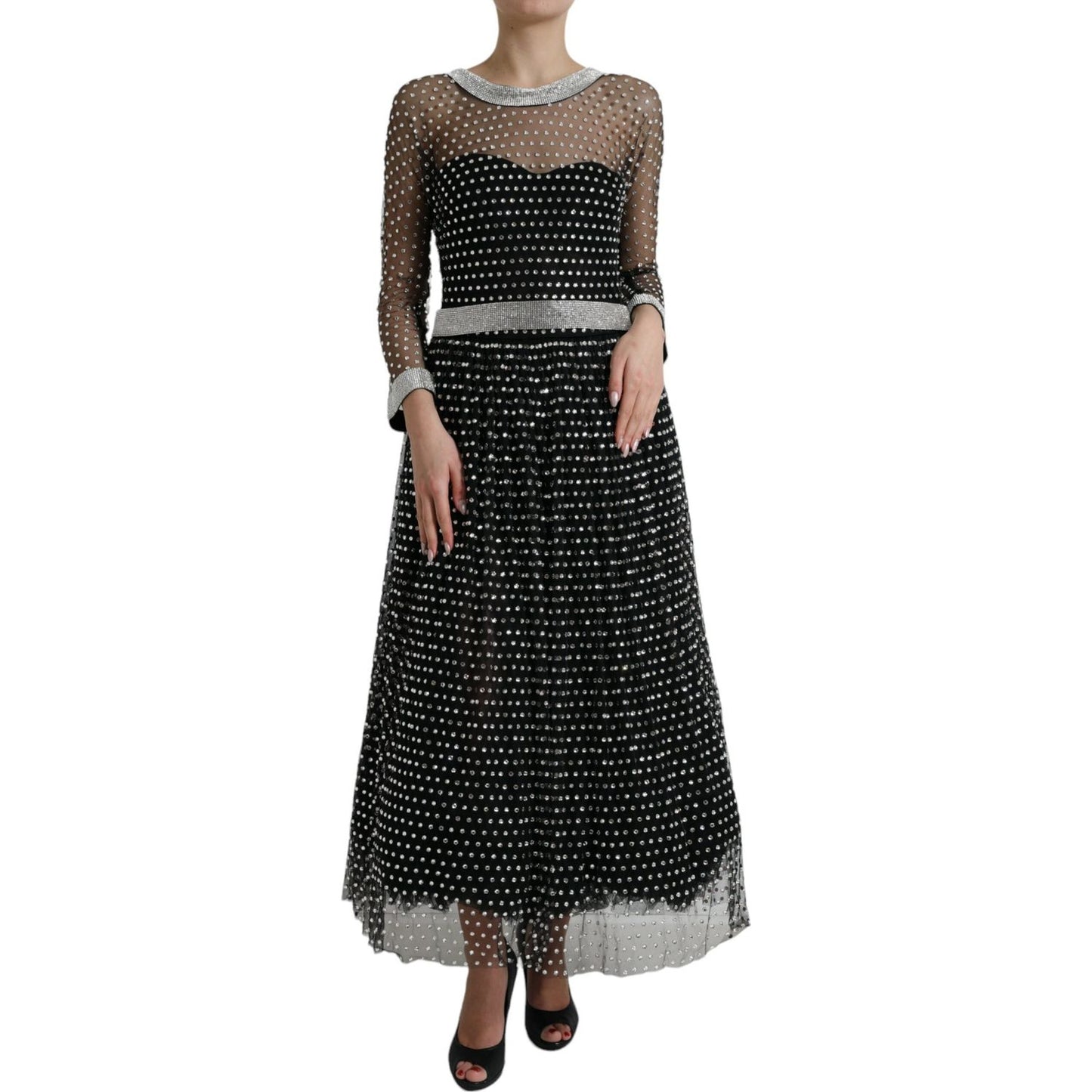 Dolce & Gabbana Black Crystal Embellished A-line Gown Dress DR281081-44