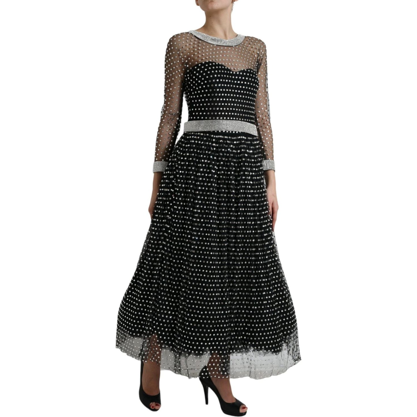 Dolce & Gabbana Black Crystal Embellished A-line Gown Dress DR281081-44