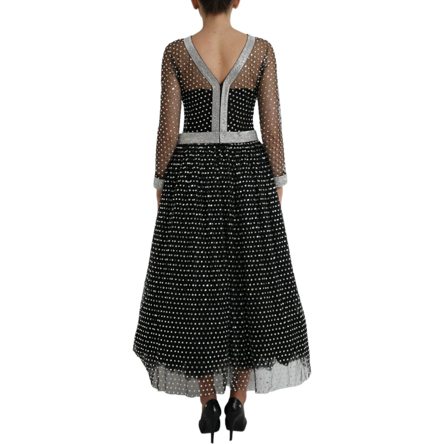 Dolce & Gabbana Black Crystal Embellished A-line Gown Dress DR281081-44