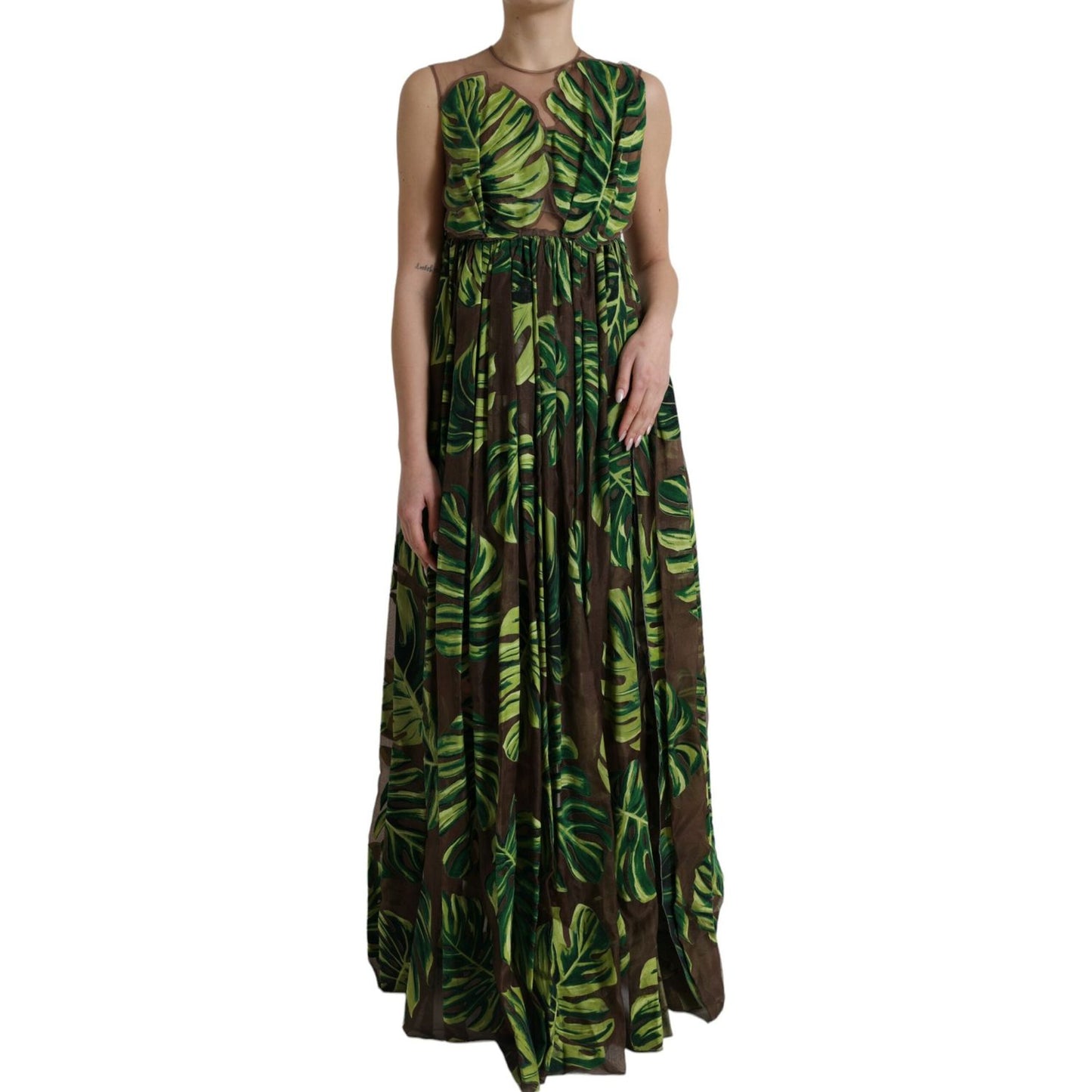 Dolce & Gabbana Green Banana Leaf Sleeveless Long Maxi Dress DR281084-40