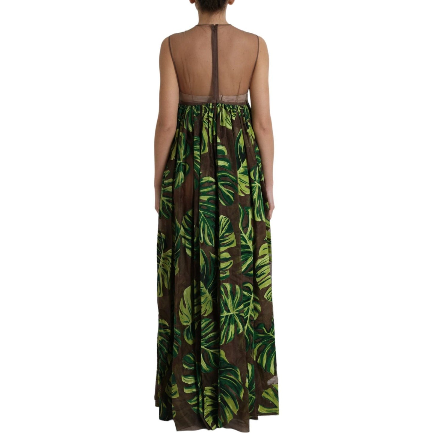 Dolce & Gabbana Green Banana Leaf Sleeveless Long Maxi Dress DR281084-40