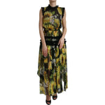 Dolce & Gabbana Black Sunflower A-line Pleated Maxi Dress DR281096-40