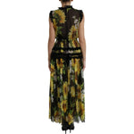 Dolce & Gabbana Black Sunflower A-line Pleated Maxi Dress DR281096-40