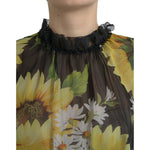 Dolce & Gabbana Black Sunflower A-line Pleated Maxi Dress DR281096-40