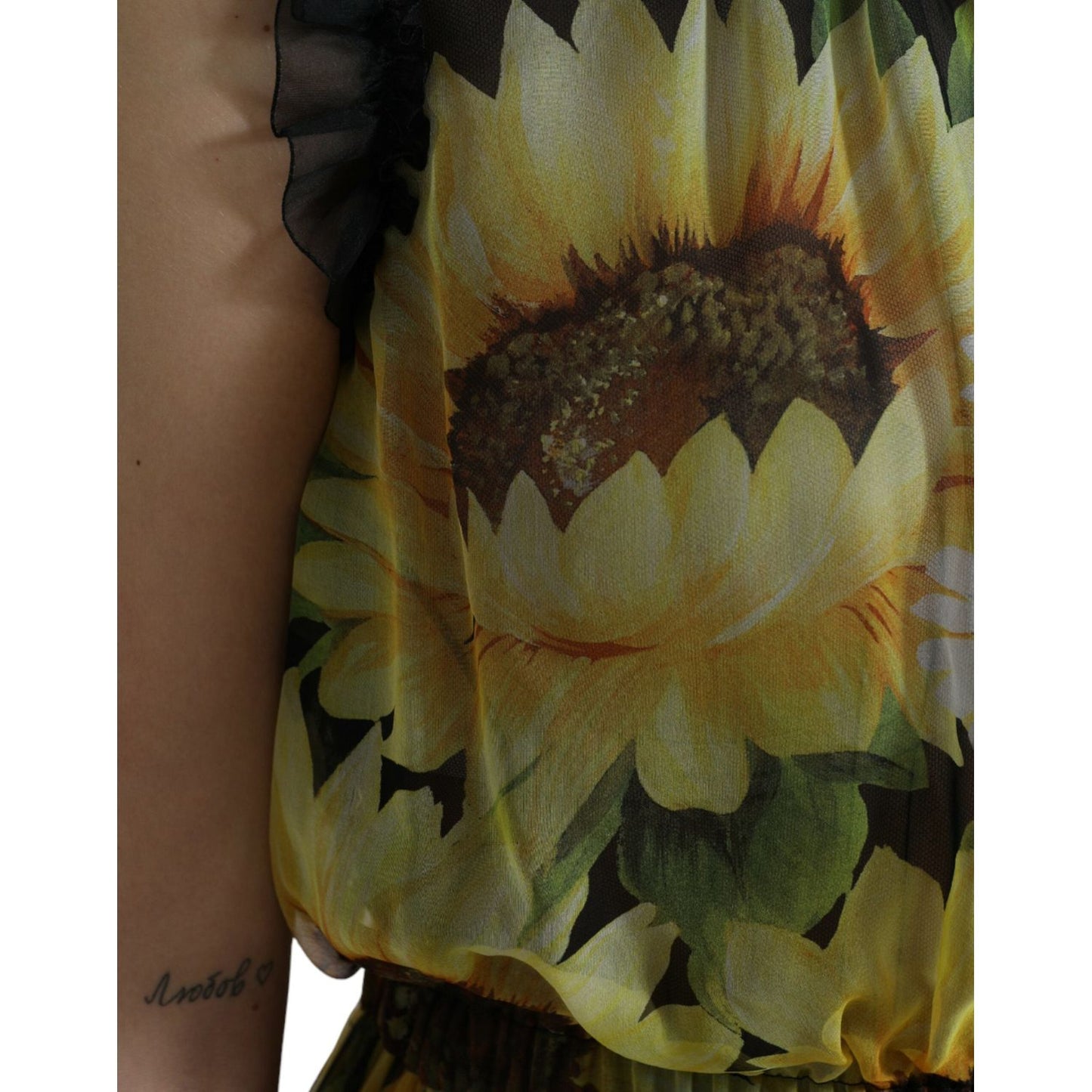 Dolce & Gabbana Black Sunflower A-line Pleated Maxi Dress DR281096-40