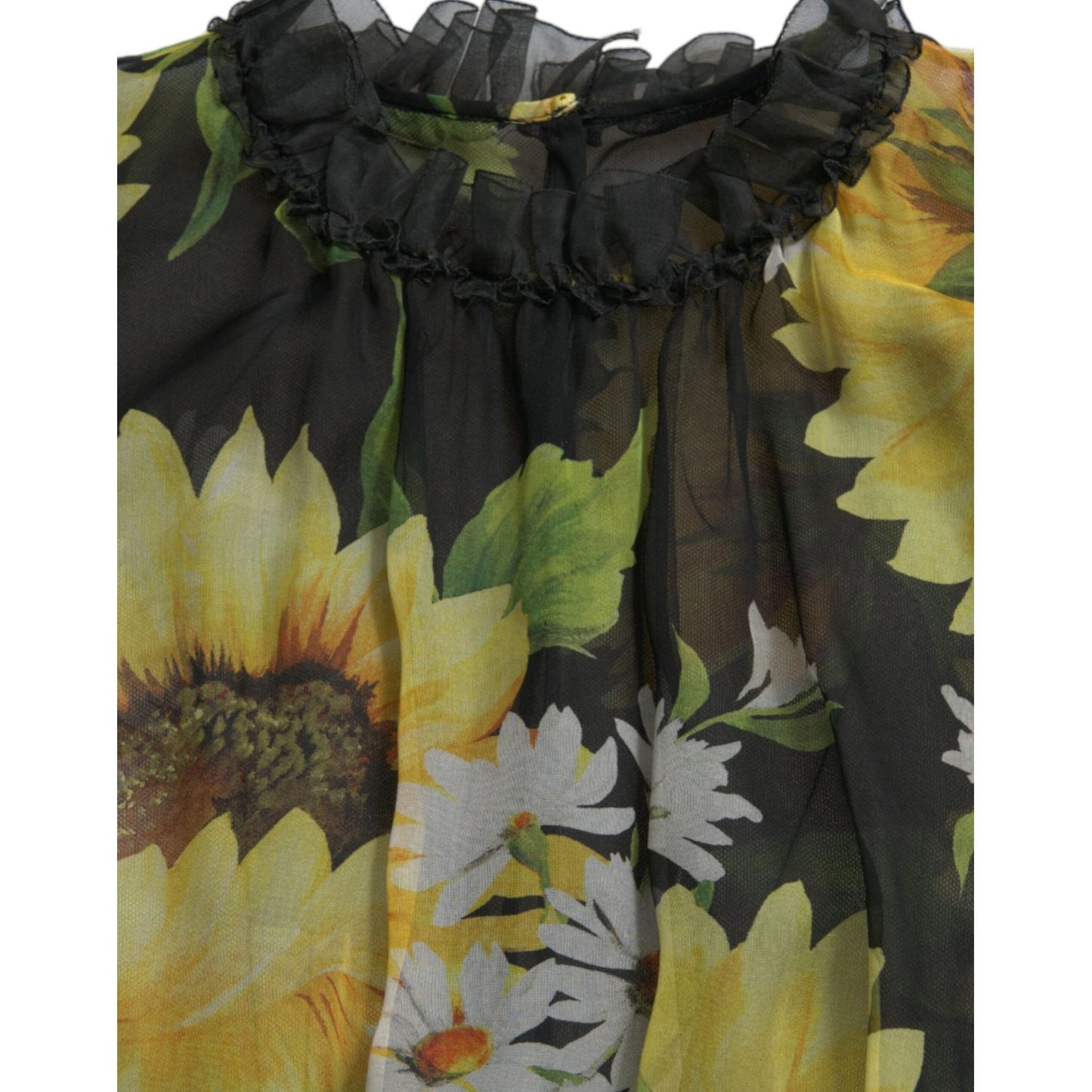 Dolce & Gabbana Black Sunflower A-line Pleated Maxi Dress DR281096-40