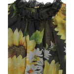 Dolce & Gabbana Black Sunflower A-line Pleated Maxi Dress DR281096-40