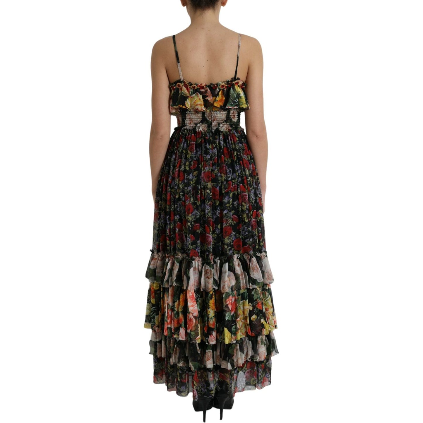 Dolce & Gabbana Multicolor Floral Chiffon Tiered Maxi Dress DR281071-40
