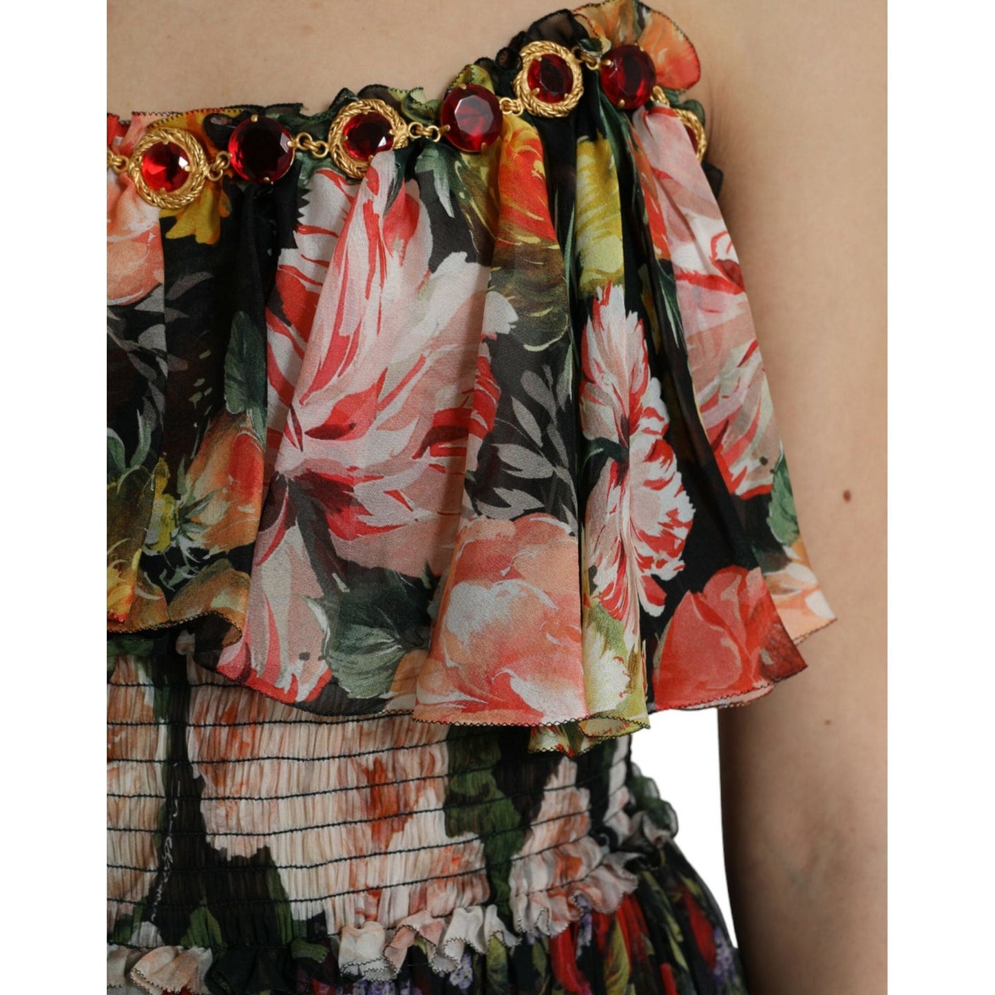 Dolce & Gabbana Multicolor Floral Chiffon Tiered Maxi Dress DR281071-40