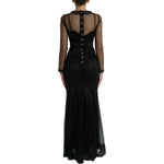 Dolce & Gabbana Black Floral Embroidery Mesh Tulle Gown Dress DR281079-40