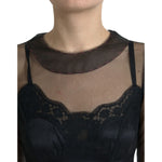 Dolce & Gabbana Black Floral Embroidery Mesh Tulle Gown Dress DR281079-40