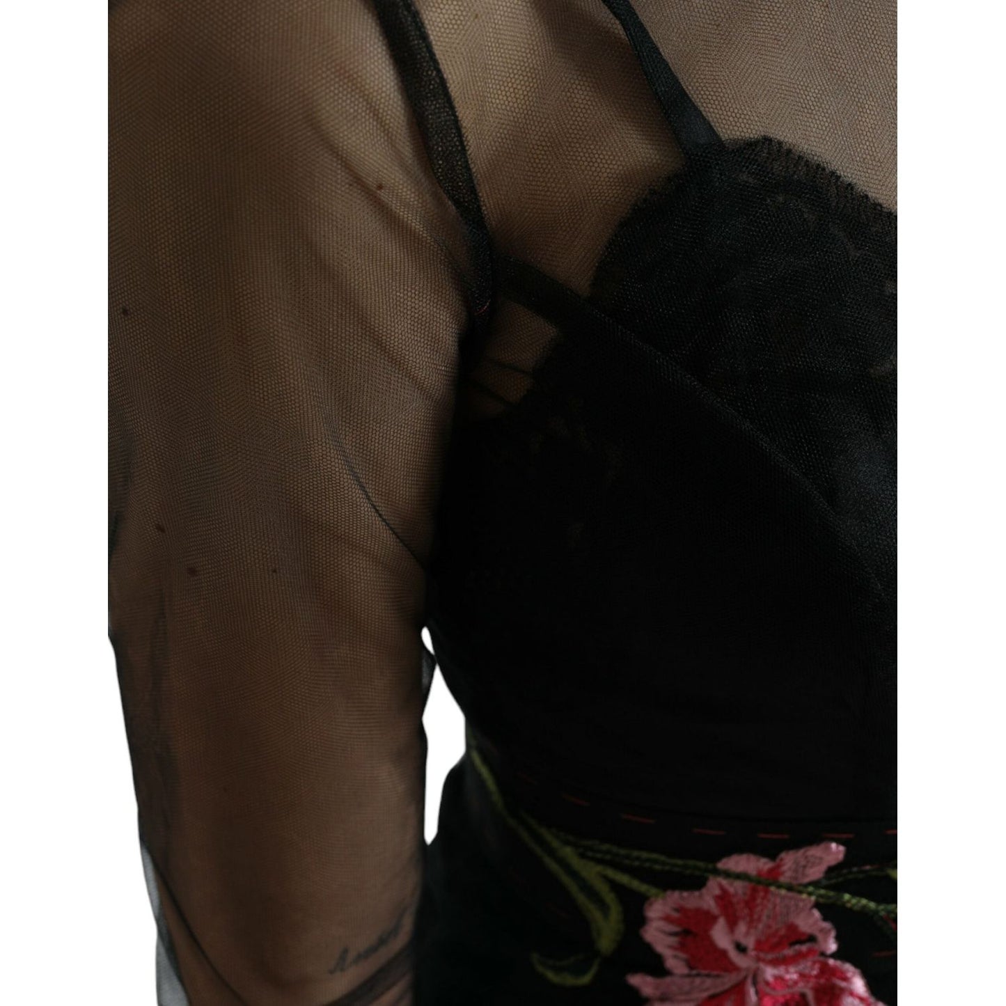 Dolce & Gabbana Black Floral Embroidery Mesh Tulle Gown Dress DR281079-40