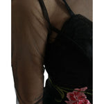 Dolce & Gabbana Black Floral Embroidery Mesh Tulle Gown Dress DR281079-40