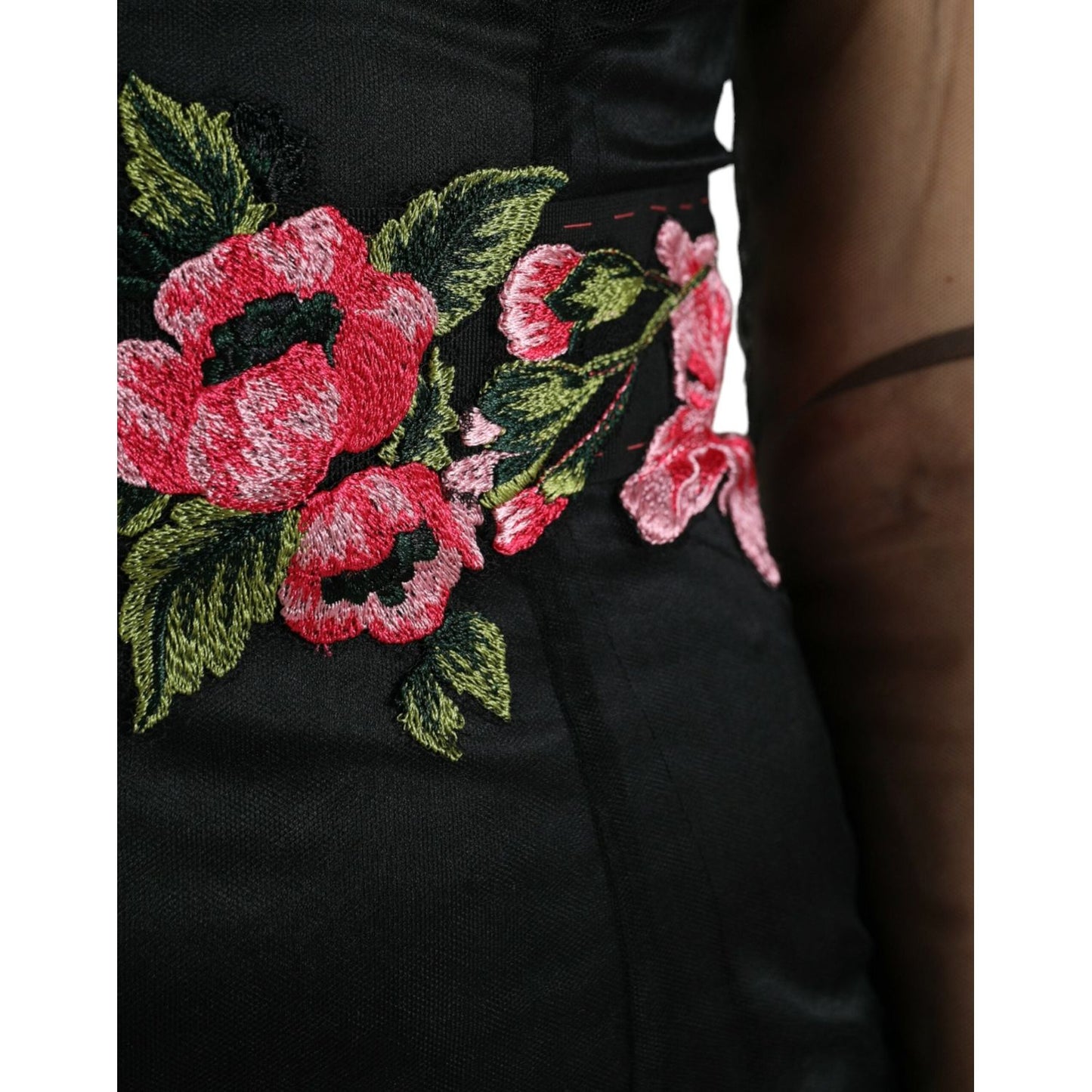 Dolce & Gabbana Black Floral Embroidery Mesh Tulle Gown Dress