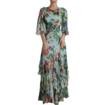Dolce & Gabbana Blue Floral Print Tiered Long Maxi Dress DR281092-36