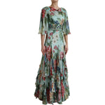 Dolce & Gabbana Blue Floral Print Tiered Long Maxi Dress DR281092-36