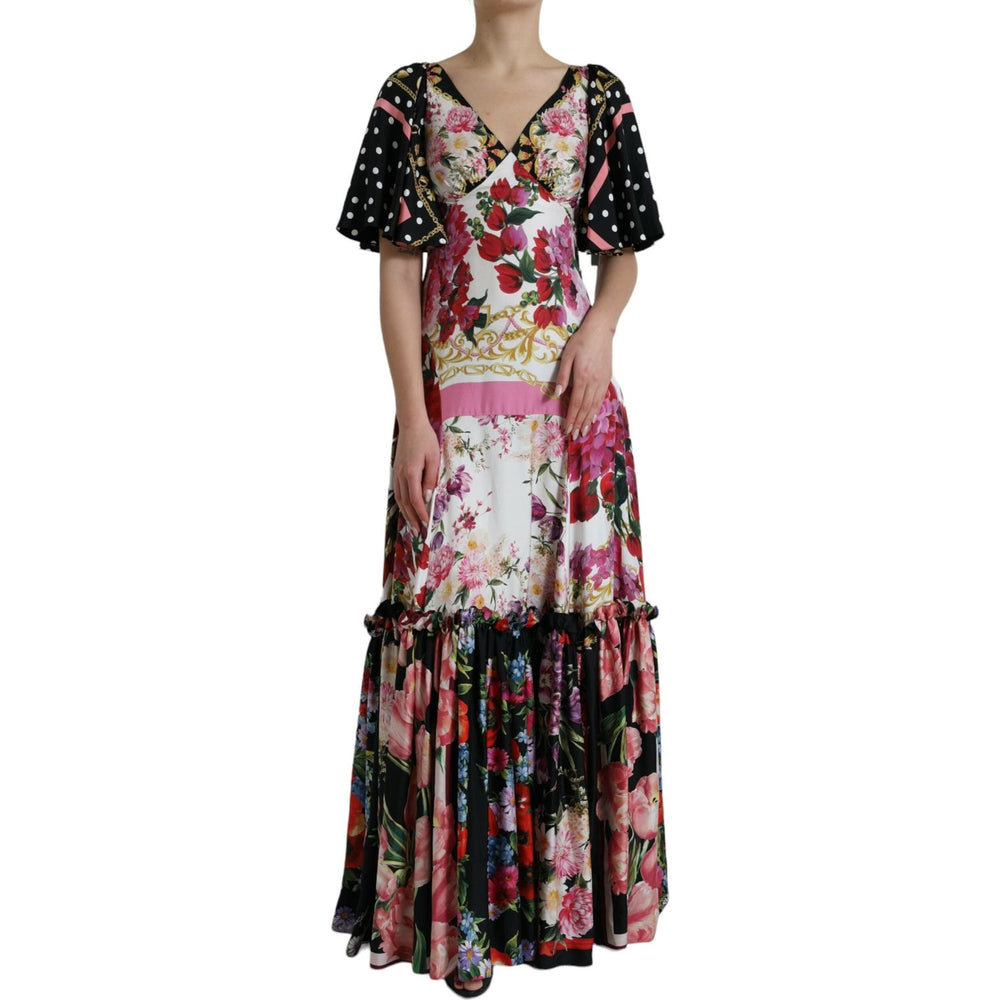 Dolce & Gabbana Multicolor Floral Print Silk Twill Gown Dress DR281099-40