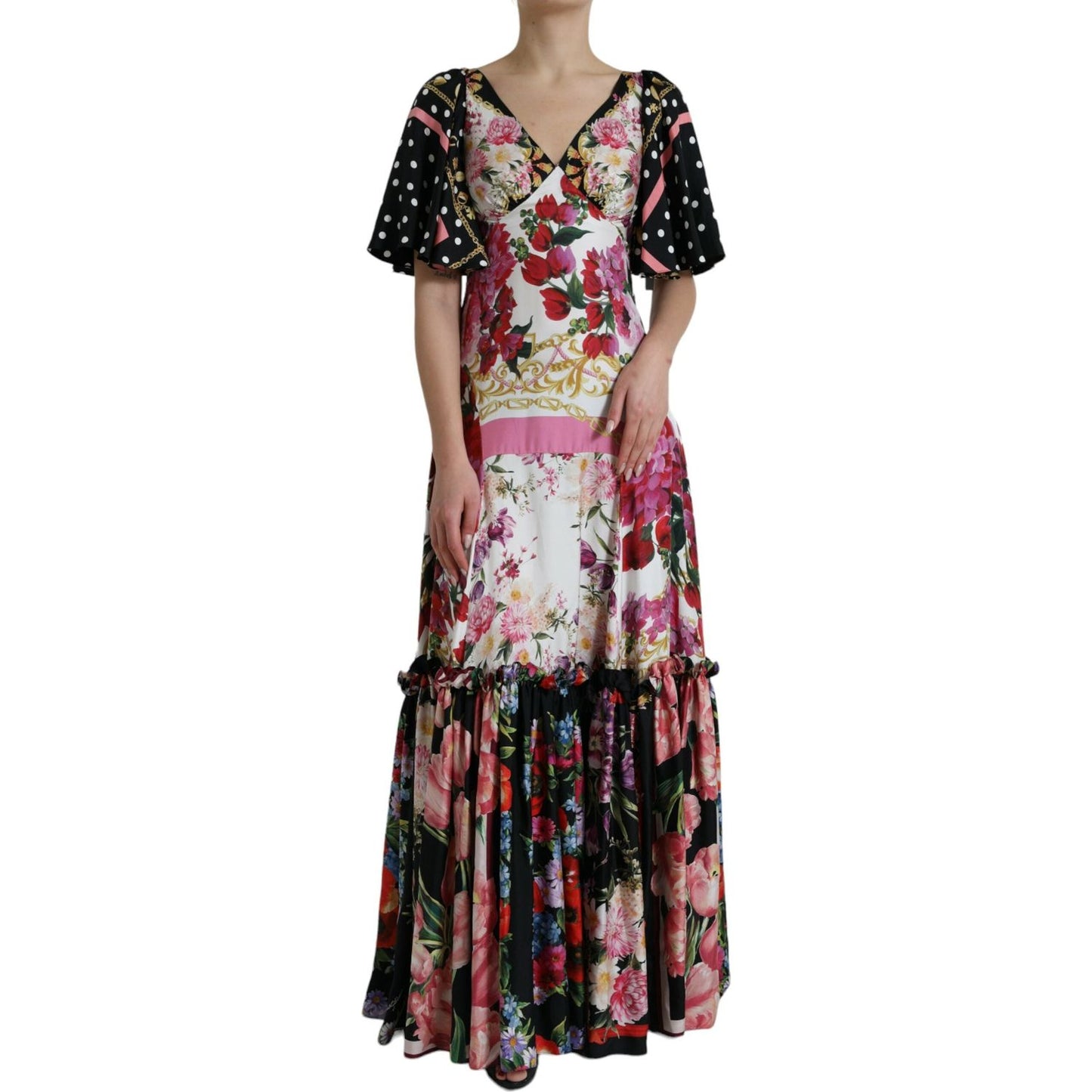 Dolce & Gabbana Multicolor Floral Print Silk Twill Gown Dress DR281099-40