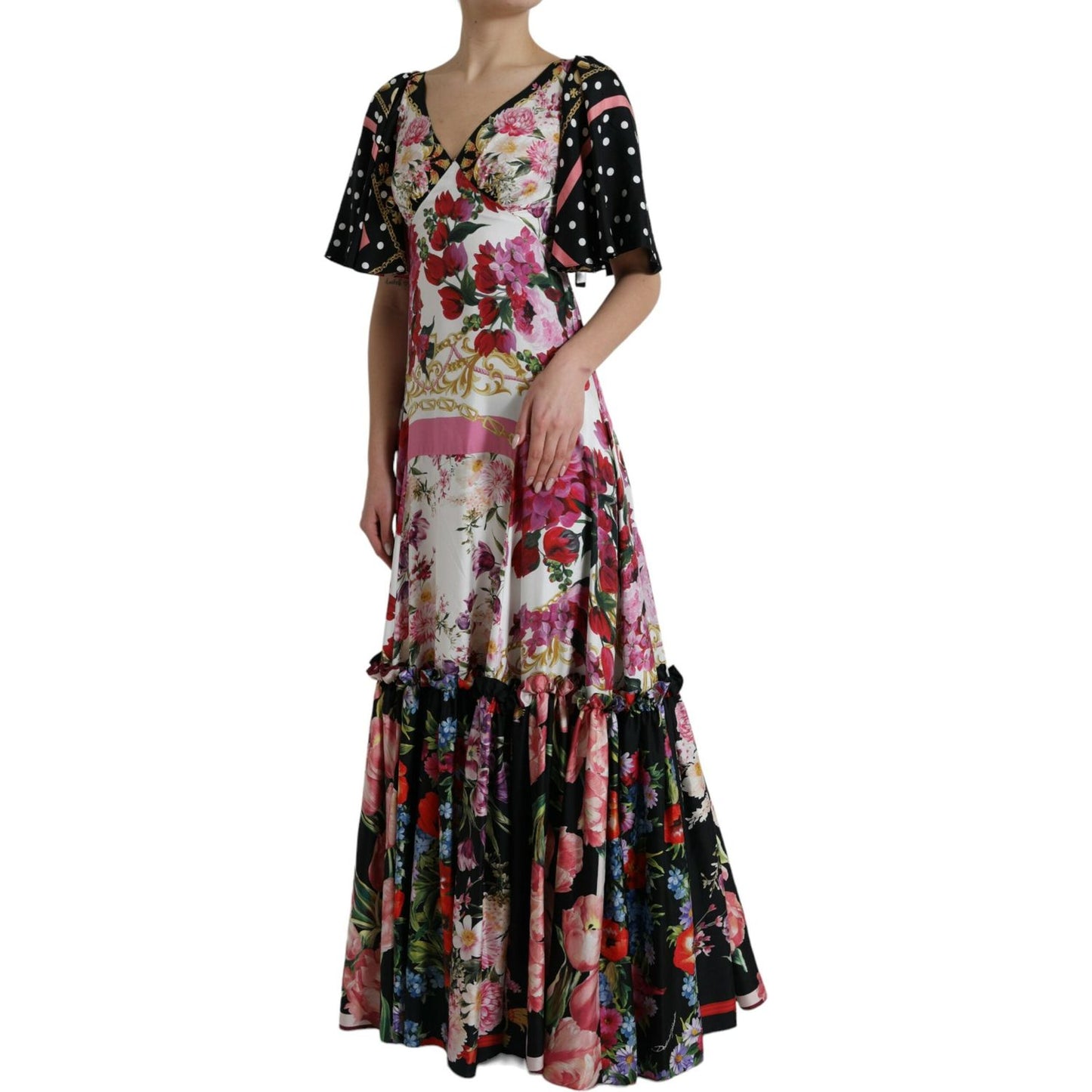 Dolce & Gabbana Multicolor Floral Print Silk Twill Gown Dress DR281099-40