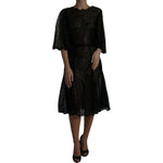 Dolce & Gabbana Black Floral Lace Sheer A-line Midi Dress DR281116-48