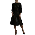 Dolce & Gabbana Black Floral Lace Sheer A-line Midi Dress DR281116-48