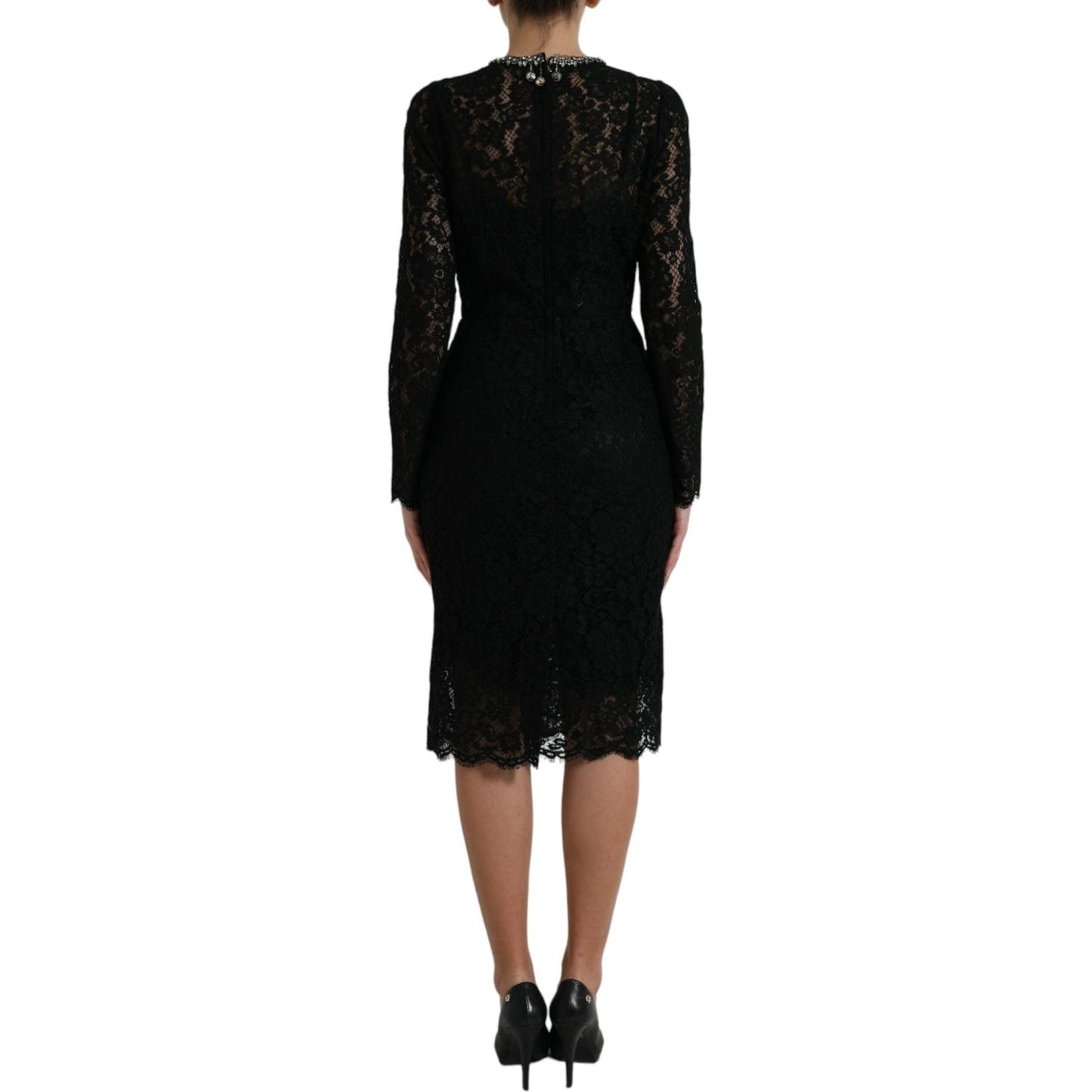 Dolce & Gabbana Black Lace Crystal Embellished Sheath Dress DR281121-36