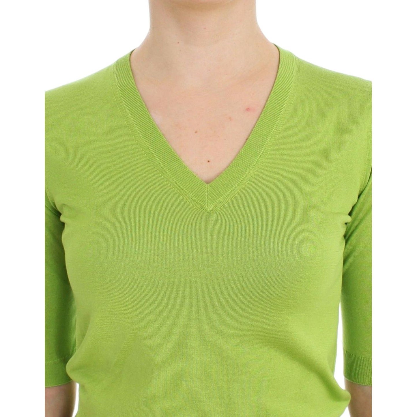 Dolce & Gabbana Green Wool V-neck Pullover Sweater Top