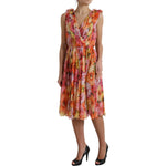 Dolce & Gabbana Multicolor Sunflower Print Silk Midi Dress DR28954-48