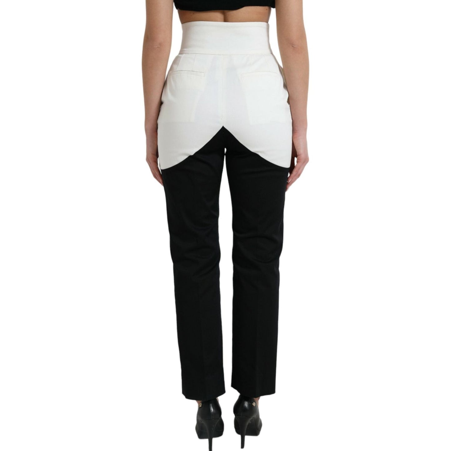 Dolce & Gabbana Black White Cotton Cut Out Waist Tapered Pants PAN74952-40
