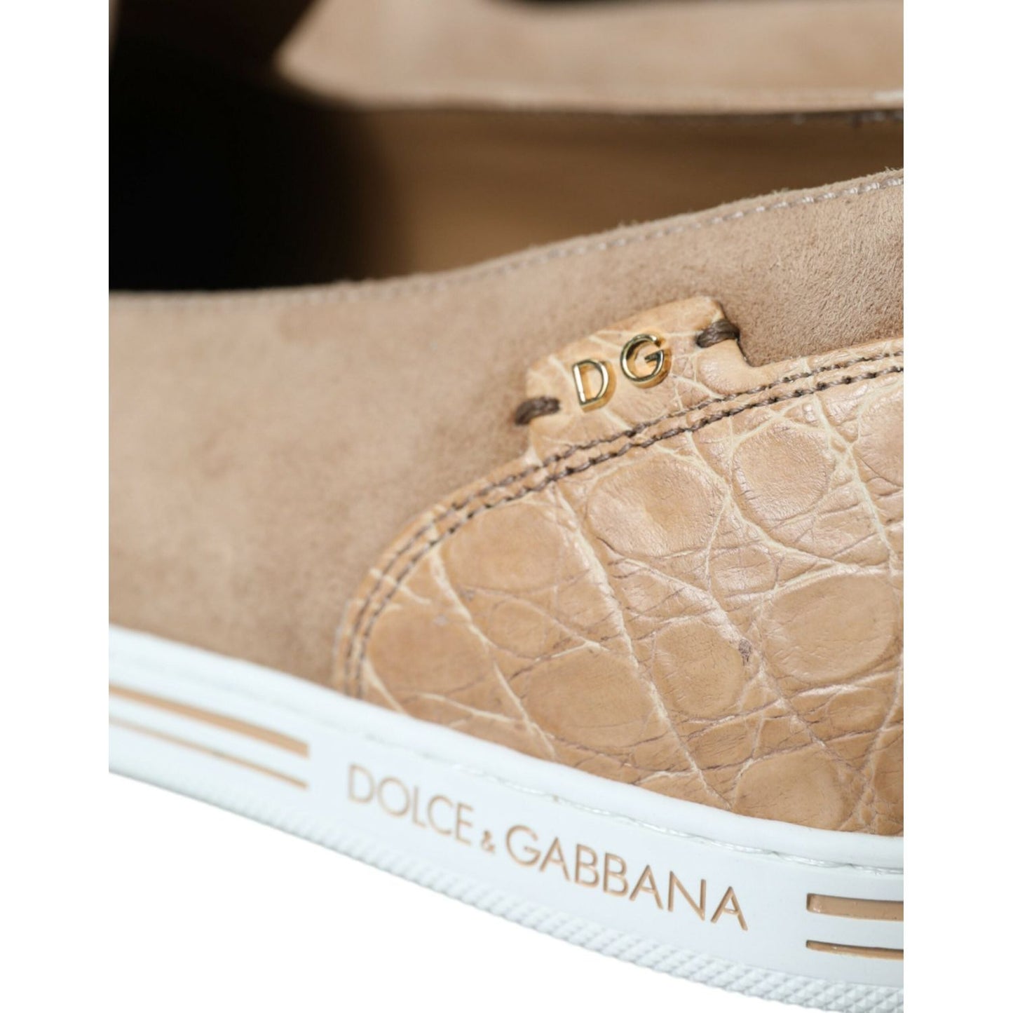 Dolce & Gabbana Beige Suede Caiman Men Loafers Slippers Shoes MV5418-39