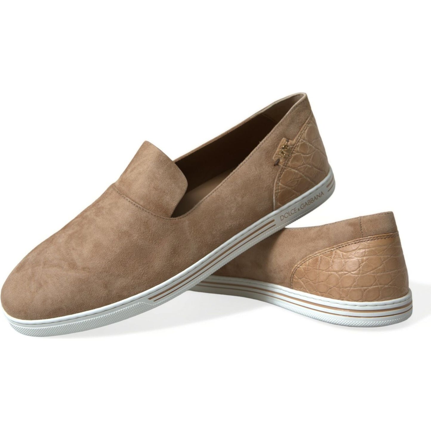 Dolce & Gabbana Beige Suede Caiman Men Loafers Slippers Shoes MV5418-39