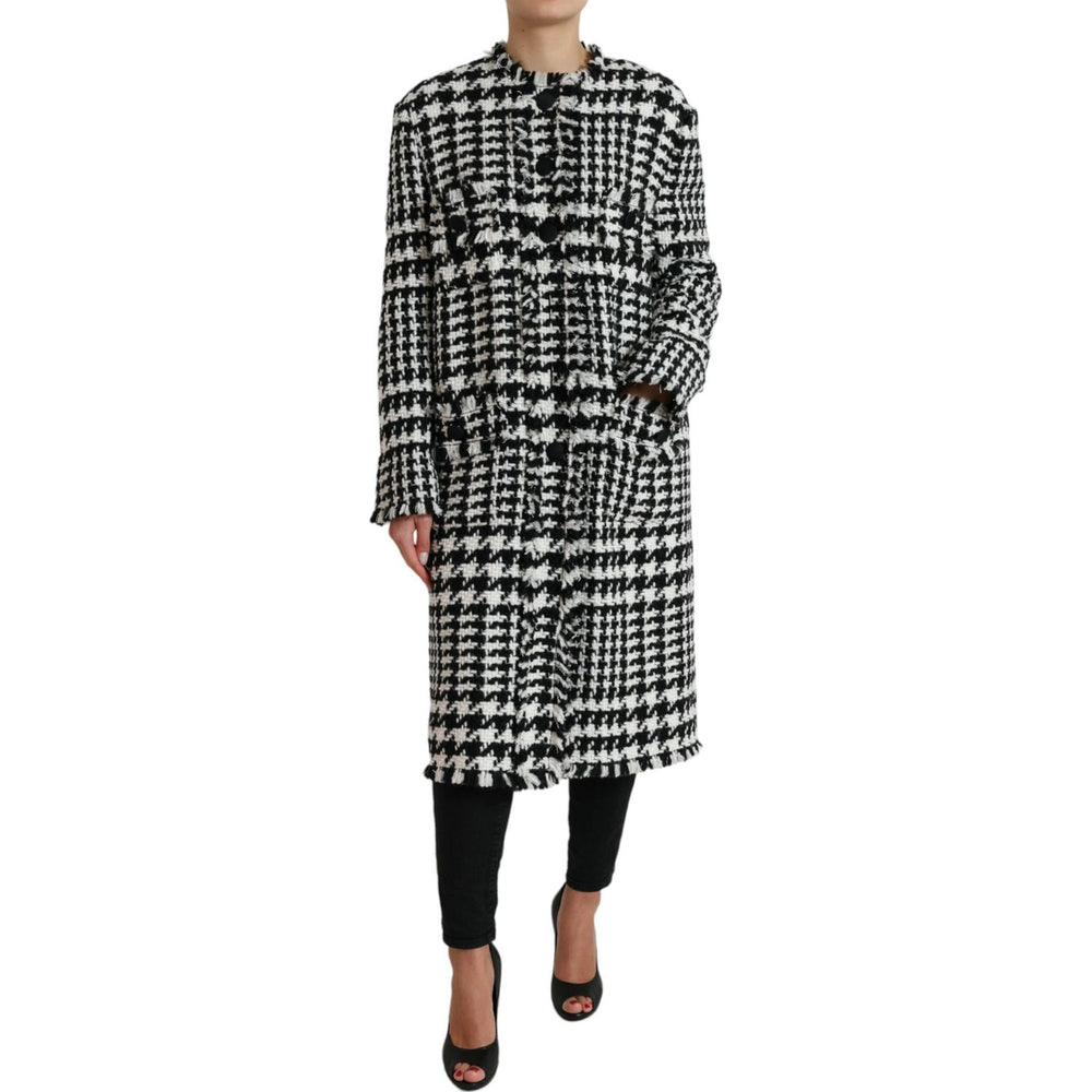 Dolce & Gabbana Black White Houndstooth Trench Coat Jacket JKT3697-40
