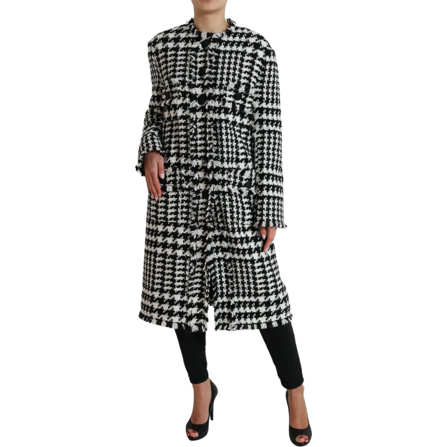 Dolce & Gabbana Black White Houndstooth Trench Coat Jacket JKT3697-40