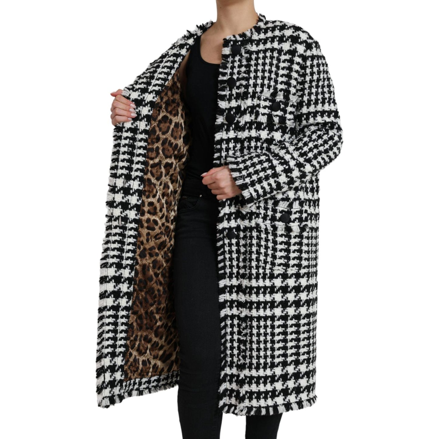 Dolce & Gabbana Black White Houndstooth Trench Coat Jacket JKT3697-40