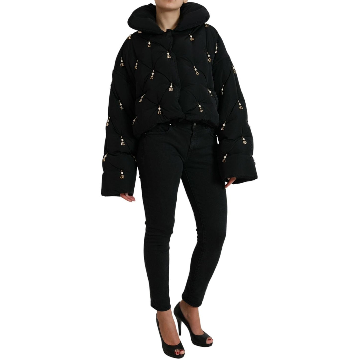 Dolce & Gabbana Black Embellished Quilted Shell Bomber Jacket JKT3711-42