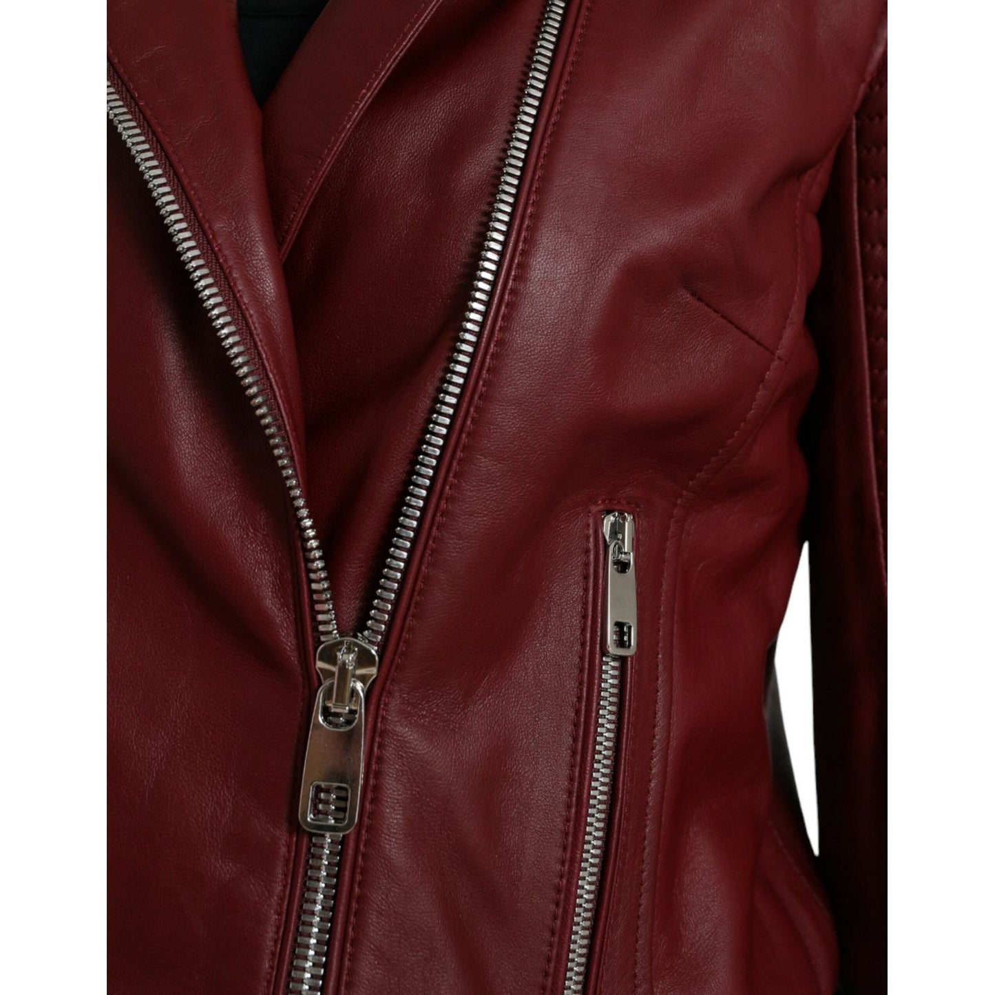 Dolce & Gabbana Bordeaux Leather Biker Coat Lambskin Jacket JKT3713-40